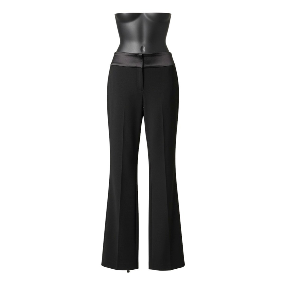 Cache Womens Low Rise Tuxedo Satin Cummberbund Pants Size 2 Black Knit Stretch - Picture 13 of 13